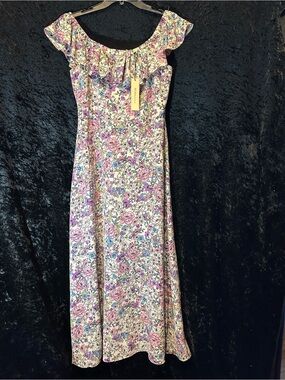 BCBGenration Floral Ruffle Off-Shoulder Maxi Dress - Pink Multi